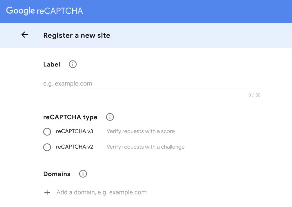 Screenshot of reCAPTCHA Admin Console