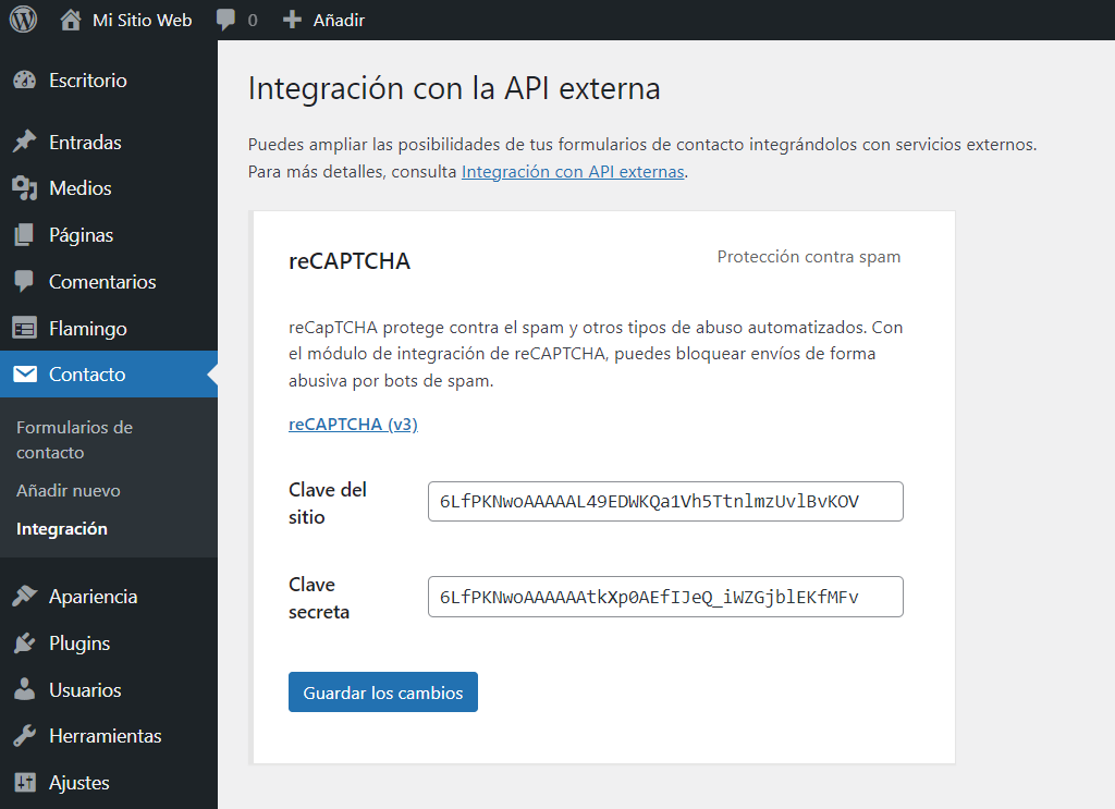 Introduciendo las claves de la API.
