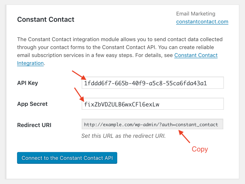 Screenshot of Contact > Integration menu page