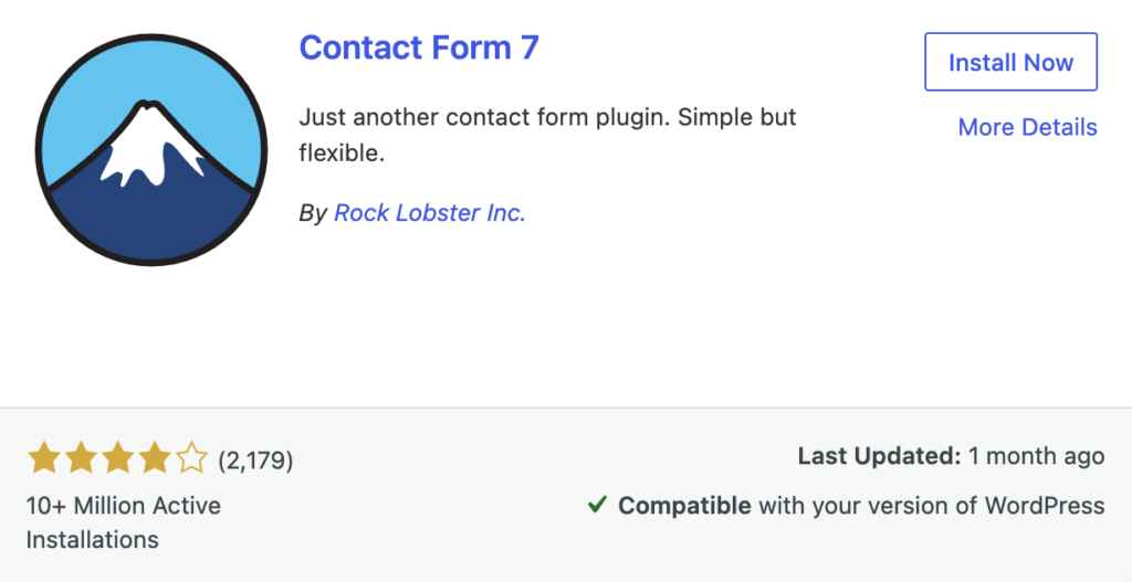 Screenshot image of Contact Form 7 in the plugin installer screen.